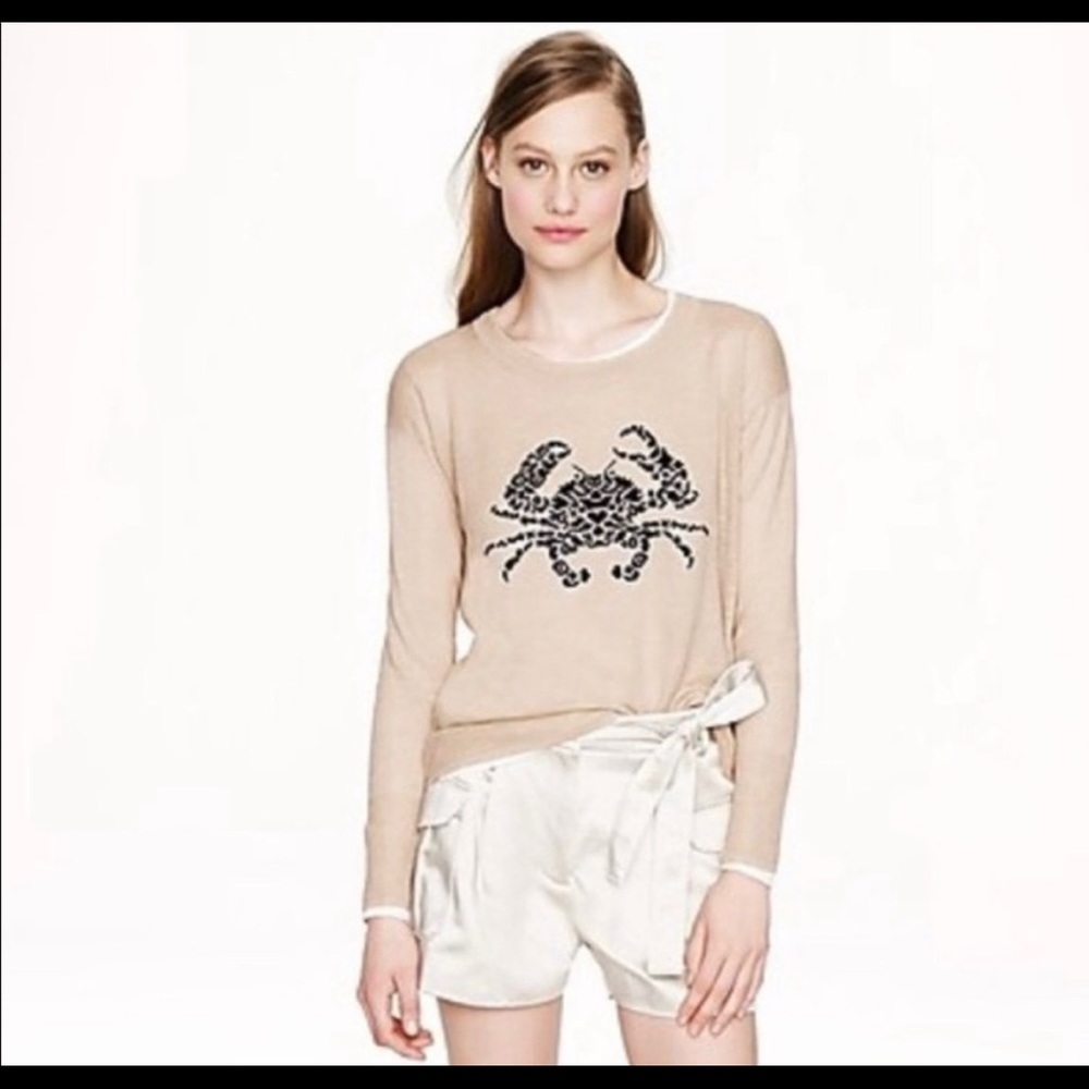 J crew tan and navy linen crab sweater XXS